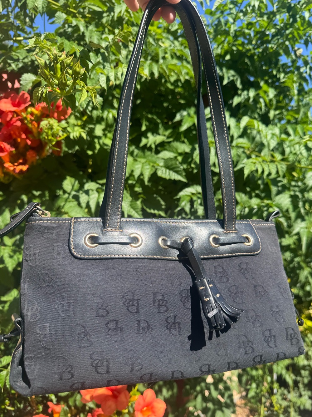 Vintage Black Dooney And Burke Tassel Shoulder Bag